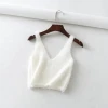 womens solid color yarn ladies  v-neck sling feather sling vest top