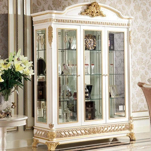 YB62 French New Baroque Classic Living Room Display Cabinet/European Antique Castle Style Wooden Hand Carved Display Cabinet