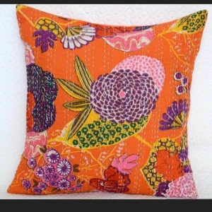 Handmade Vintage Kantha Fruit Print Cushion Cover Hand Stitched Kantha Cushion Designer Throw cushion cover