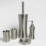 Stainless Steel Bathroom Supplies Set (Toilet Brush, Soap Bottle, Toothbrush Cup, Mouth Cup).