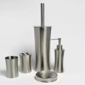 Stainless Steel Bathroom Supplies Set (Toilet Brush, Soap Bottle, Toothbrush Cup, Mouth Cup).