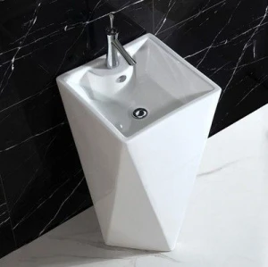 DL003BBW Luxury Bathroom Square Shape Stand Alone Ceramic Washing Pedestal Sink