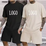 New Fashion Summer Short Sleeve Shorts Set Linen Thin Lapel Loose Solid Color Mens Suit