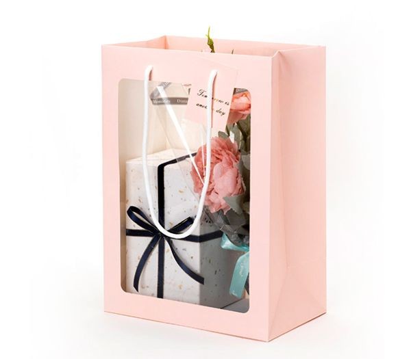 Buy Tote Paper Bags With Transparent Window, Flower Bouquet Paper Gift