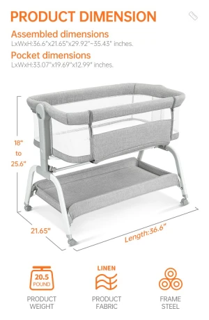 Multifunctional Baby Bed High Quality Newborn Baby Crib Cute OEM ODM Steel Style 4 Wheels baby beside cribs