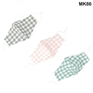 Check Pattern Face Shape Triple Layer Reusable/Washable/Breathable Cotton Face mask with SMMS Filter Brisas MK86