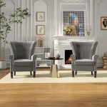 velvet sofa fabric with a wood legs A03 GRY