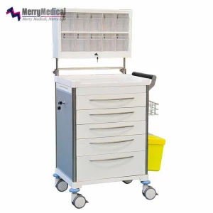 Aluminous 5 drawer anesthesia cart with cabinet