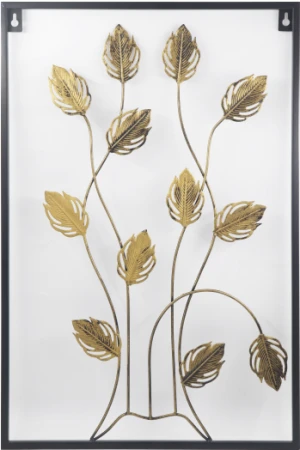 Indoor residential bedroom and living room black gold metal frame hanging plant art wall decoration033-212059