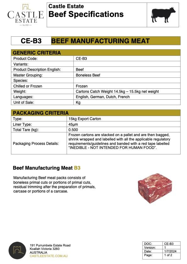 Buy Ce-b3 Beef Manufacturing Meat from Castle Estate, Australia ...