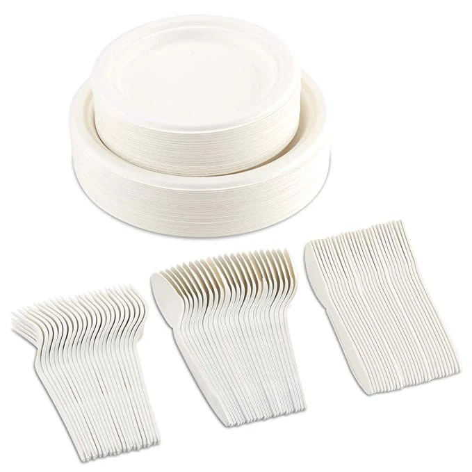 100% Biodegradable Sugarcane Bagasse Paper Plate Set with Low price PLA pack