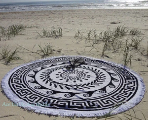 100% cotton Turkey style customized thick quality round beach towel with tassels