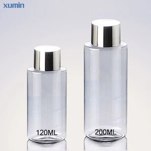120ml 200ml Natural Liquid Dispenser Cylinder Clear PET Plastic Bottles With Screw Cap Silver