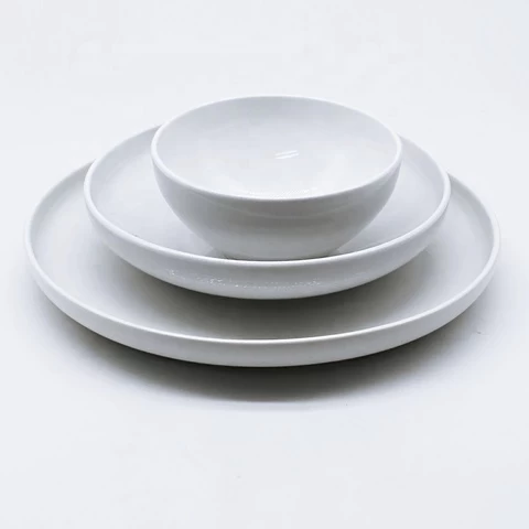 12pcs Wholesale modern style hotel restaurant plain white ceramic porcelain dinner set stoneware plate