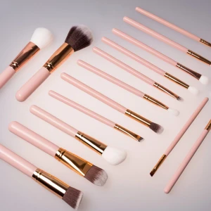 15PCS Rose Gold Cosmetic Makeup Brush Set with Zipper Bag