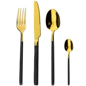18/10 tableware,Black handle with gold plated stainless steel Dinnerware sets
