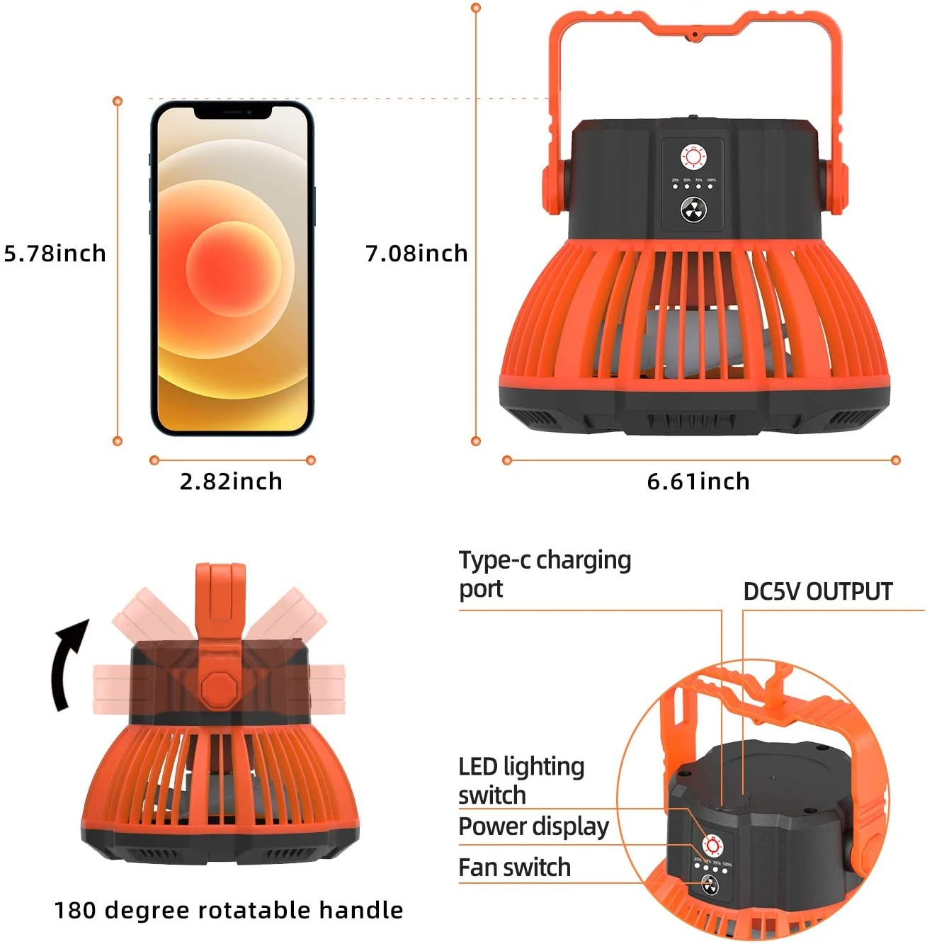 2 in 1 outdoor Lantern Light Lamp Portable 12 Led Camping 6W Tent Light Camping Light with ceiling fan USB connector