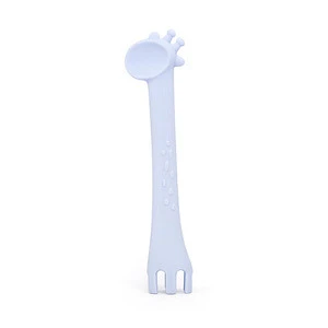 2019 Amazon Hot Sale New Product Kids children Supplies 100% Food Grade Silicone Soft Baby Chewing Giraffe Training Spoon
