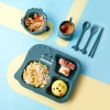 2020 6-piece Cartoon Animal Wheat Straw Cutlery Bowl Set Environmentally Friendly Kids Dinnerware Set