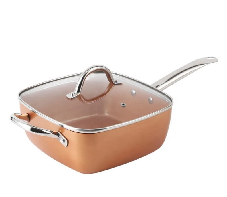 2020 Amazon Trend As Seen on TV Non-Stick Aluminum Square Saucepan Fry Pan Copper Color Aluminum Frying Pan Set