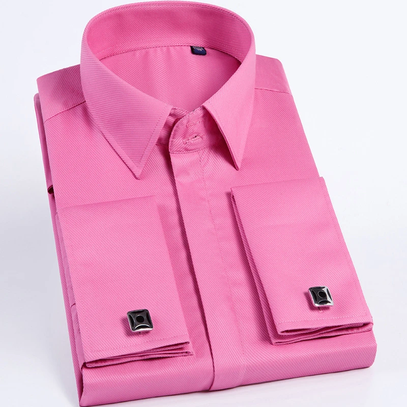 2020 New Men&#x27;s French Cufflinks Shirt Business Formal Sleeves Solid Color Shirt Slim Korean Men&#x27;s Shirt