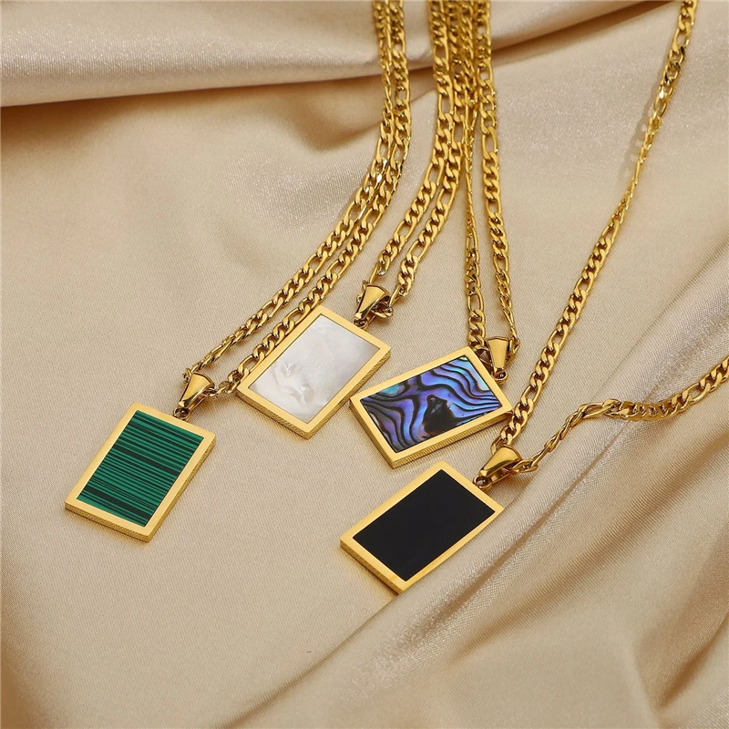 2021 Fashion Rectangle Malachite Costume Jewelry Abalone Shell Necklaces for Women Natural Shell Minimalist Delicate Necklaces