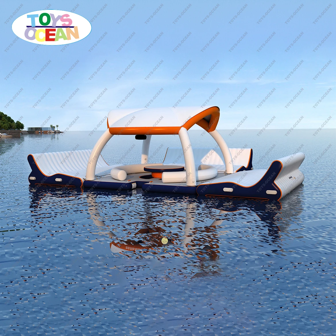 2021 new design inflatable floating island leisure platform and tent  inflatable island