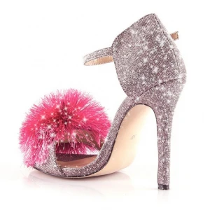 2021 New designers glitter heels summer shoes sandal open toe strappy thin high heels fur sandals