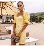 2021 spring and summer fashion womens dress  tight yellow skirt  girl dress