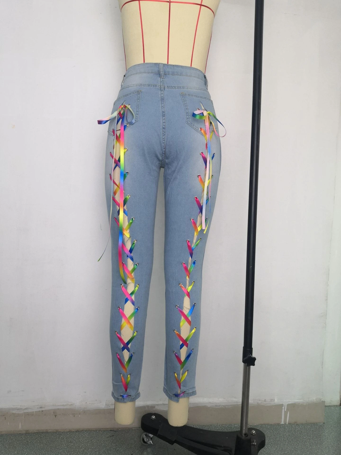 2021 Women Multicolor String Up Jeans Denim Women Casual Jeans Casual Pants Jeans Women