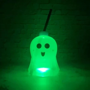2024 Hot Sales 16OZ 473ML Halloween Icon Shaped Drinkware LED Plastic bottle Light Up water bottle with Straw