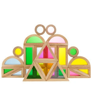 Buy 24 Pcs Kids Educational Rainbow Stacking Wooden Montessori Building ...