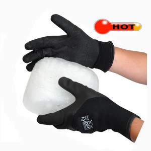 -30 Degree Cold production Fleece lined coated Winter work glove Black Latex Palm Thermal Grip Rubber Freezer Glove