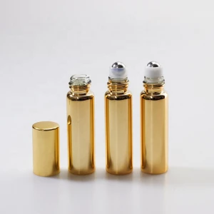 3ml5ml10ml15ml golden glass roll-on essential oil perfume bottle with metal glass roller