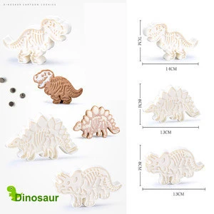 3PCS Dinosaur Cookies Cutter Mold 3D Dinosaur Biscuit Embossing Mould Sugarcraft Dessert Baking Silicone Mold Tool NA197