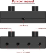 4 Port 3.5mm Stereo Audio Switch, 4 Way Stereo Audio Selector 4 Input 1 Output / 1 In 4 Out Audio Splitter with Volume Control
