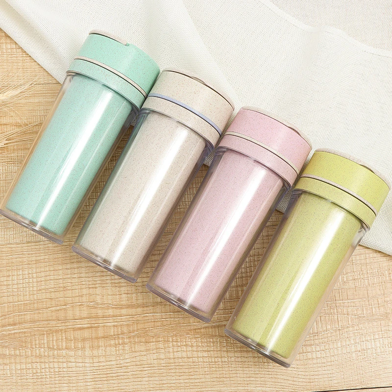 400ml Coffee Mug Eco Water Bottle Biodegradable double wall personalized wheat straw drinking water bottles with lid