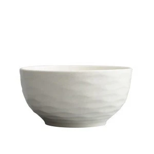 4.5 inch elegant round embossed ceramic white noodle wavy bowl soup bowl rice bowl