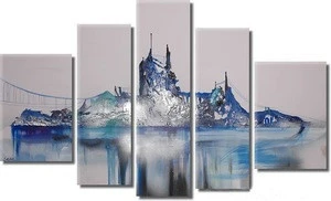 5 pieces panel home decor silver foil Distant hills group oil painting