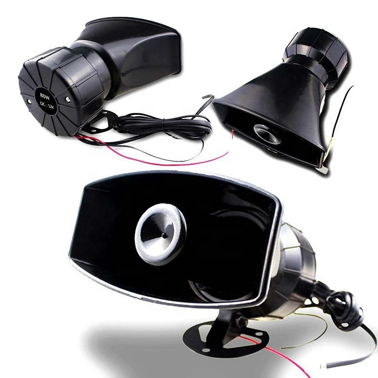 5 Tone Sound Car Siren Vehicle Horn With Mic PA Speaker System Emergency Sound Amplifier - 60W Emergency Sounds Electric Horn