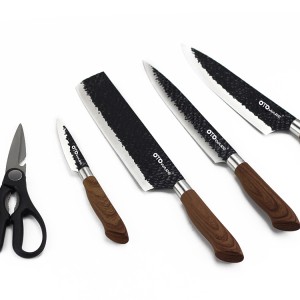 6pcs Non Stick Kitchen Knife Set with Wooden Holder Stainless Steel Cooking Knife