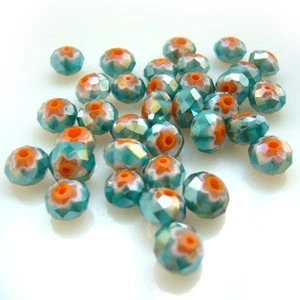 8*6mm teal faceted glass millefiori beads with AB finish