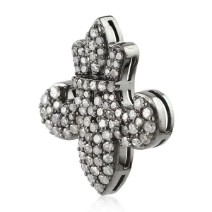 925 Sterling Silver Pave Diamond Fleur de Lis Design Findings Jewelry
