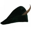 Adult Green Prince Of Thieves Robin Hood Fancy Dress Costume Hat with Feather KO466