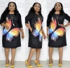 African Fashion Plus Size Dress Women Butterfly Pattern Print Ladies Dress