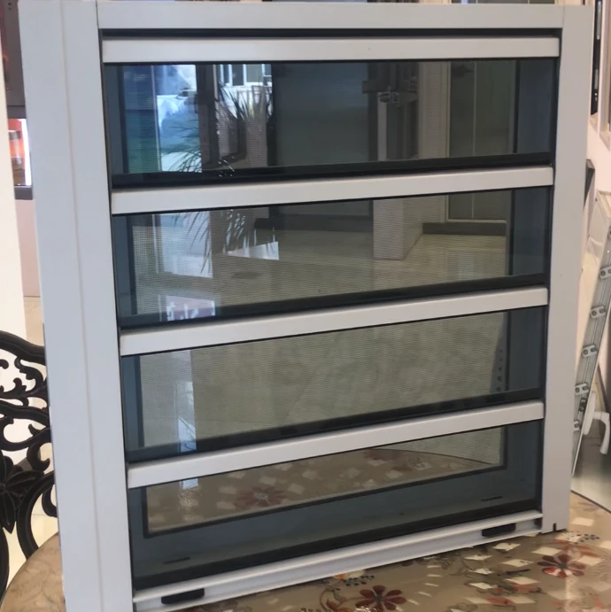 Aluminium black profile glass window louver shutters with fiberglass mosquito screen