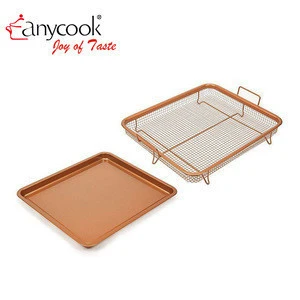 Anycook 2 Piece Copper Crisper  Rectangle Tray Pan Potatoes Chips Fried Chicken Meat Oil Filter Basket Barbecue BBQ Basket Rack