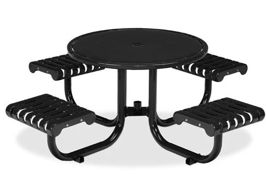 Arlau outdoor garden furniture hot dipped thermoplastic black dining table and chair garden sets metal steel picnic table