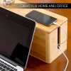 Bamboo Cable Box and Cord Organizer Large Cable Management Box