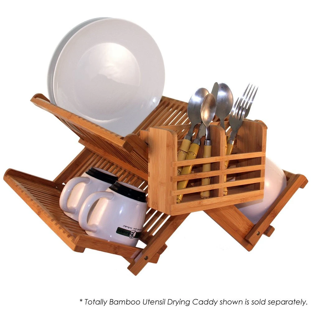 Bamboo roll up dish drying rack, Collapsible Compact Capacity of 2-level dish rack for plate organizer